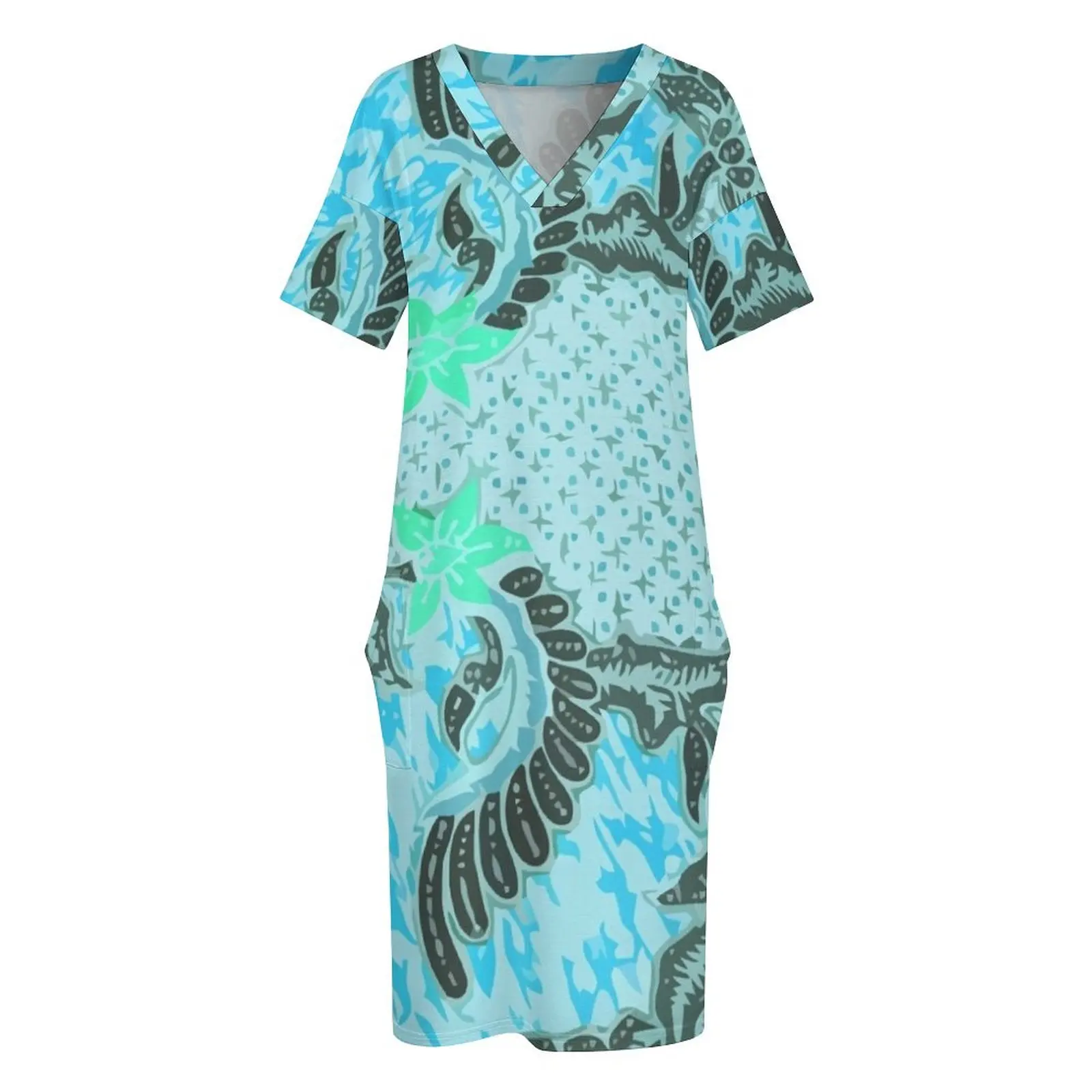 Бирюзовое свободное карманное платье Бали Батик вечерние платья элегантное