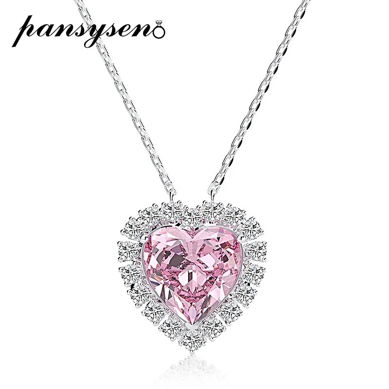 

PANSYSEN Pure 925 Sterling Silver Simulated Moissanite Pink Sapphire Wedding Pendent Necklaces for Women Fine Jewelry Wholesale