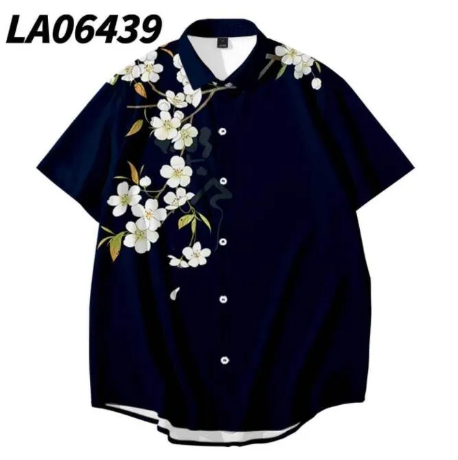 Print Leaf Flower Men Shirts Spring Summer New Turn-Down Collar T-Shirts Casual Loose Short Sleeve Rayon Coat Large Size Jacket