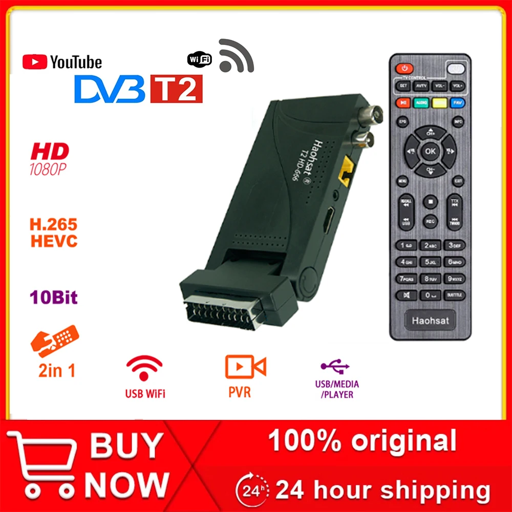 

Haohsat DVB T2 HD-666 Scart HD Digital H.265 HEVC 10Bit TV Receiver for Italy/Germany/France/Spain Russia