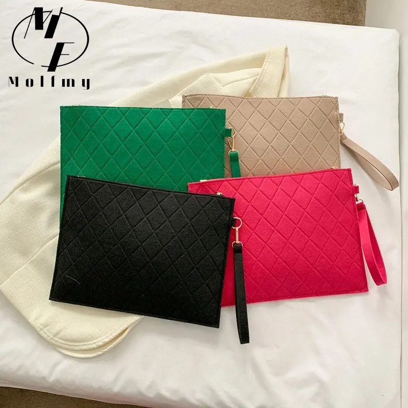 

Felt Clutch Bag for Women Fashion Clutches Embroidery Envelope Bag Solid Color Embossed Coin Purse Handbag Monedero 2023 Summer
