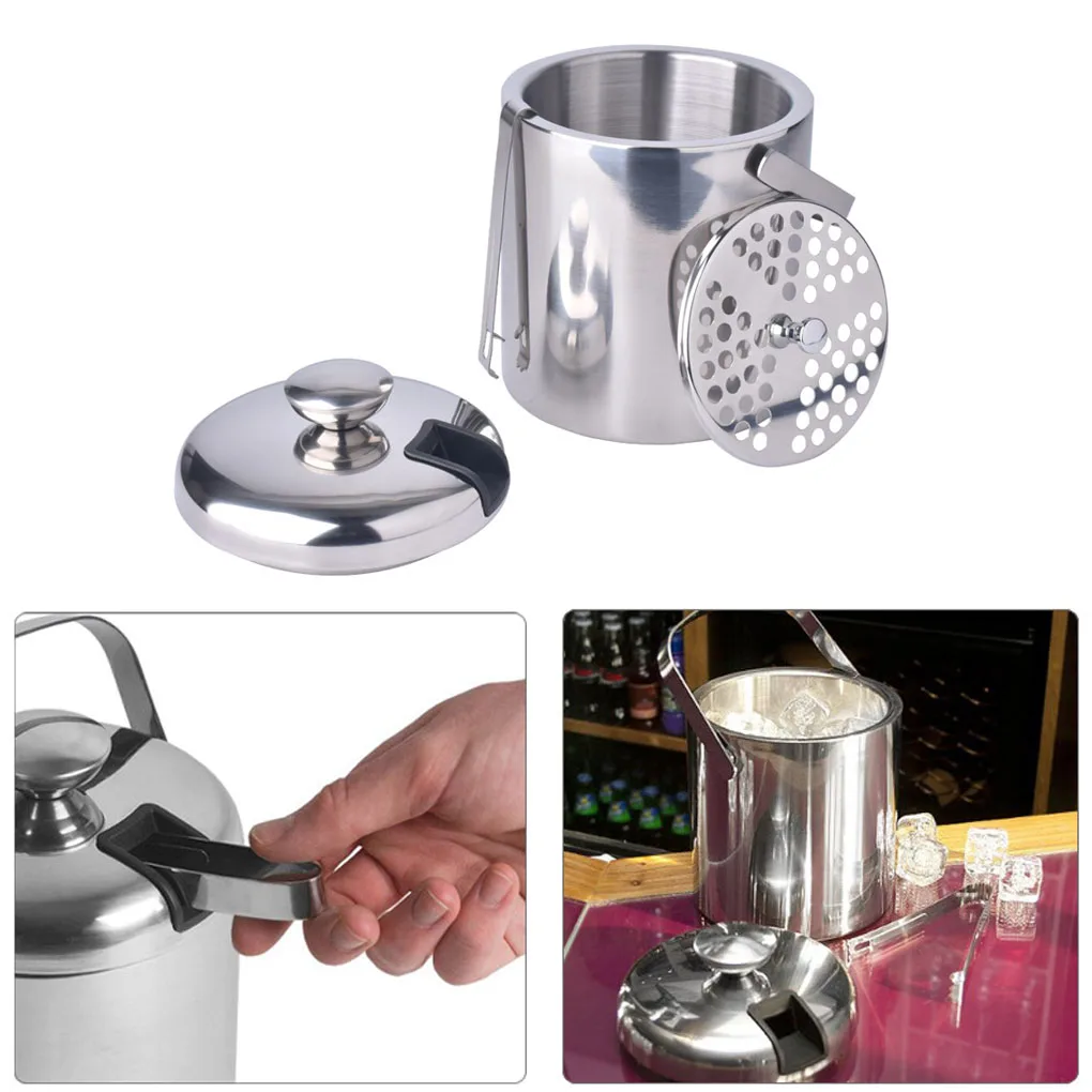 

Insulated Double Wall Ice Bucket with Tong and Ice Strainer Stainless Steel Party Champagne Beverage Bucket