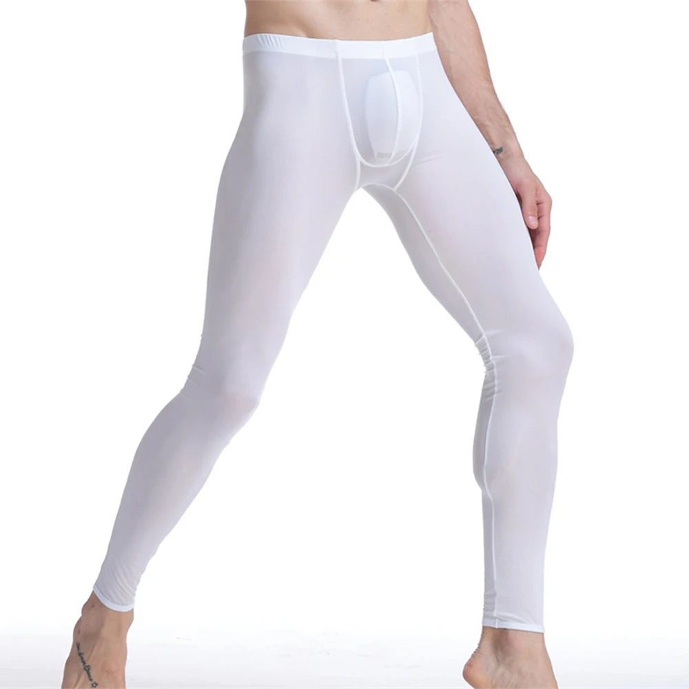 Brand New Mens Pants Trousers Elastic Ice Silk Legging Long Johns M-XL Sexy Sports Underwear Accessories Bottom