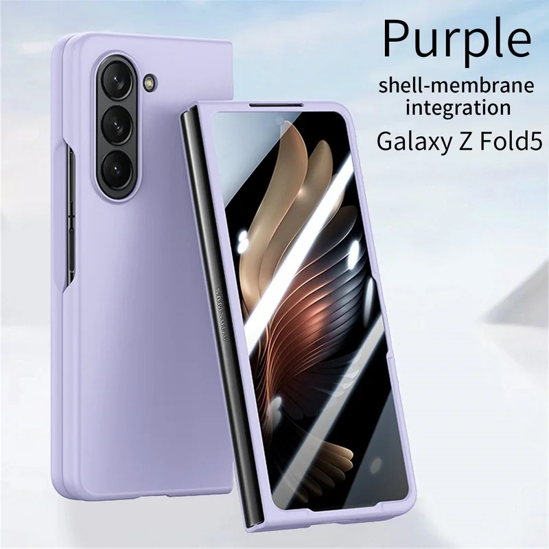

Skin Silicone Case For Samsung Galaxy Z Fold 5 5G Tempered Glass Protector Shockproof Cover for Samsung Fold5 Hard Bumper Cover