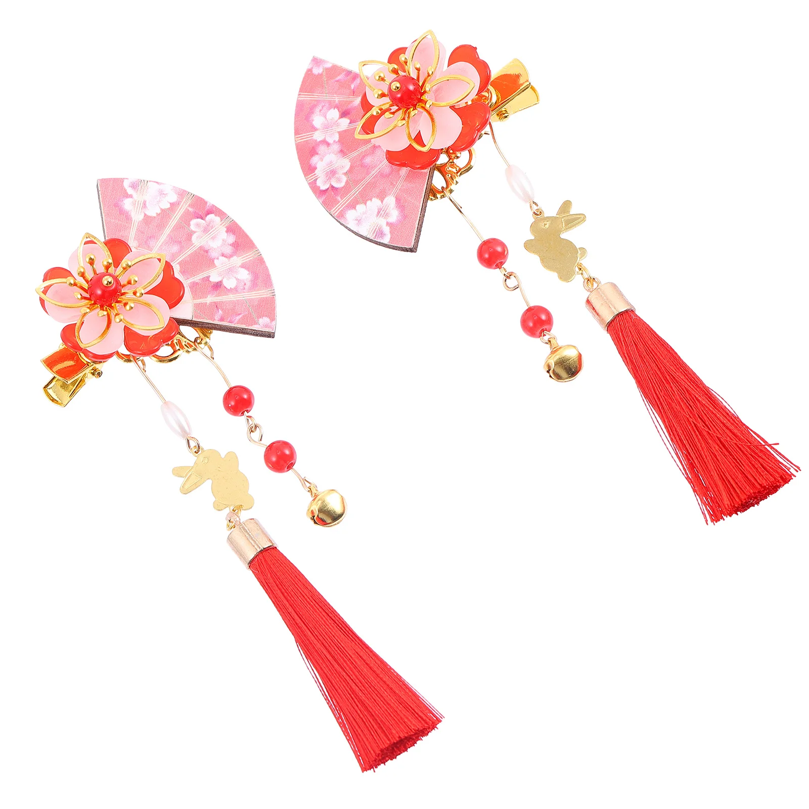 

2 Pcs Chinese Hair Sticks Kids Accessories Girls Pieces Women Fan Shape Clip Tassel Trim