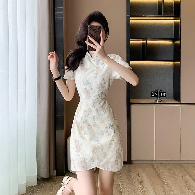 Новое летнее винтажное китайское платье во французском стиле длинное