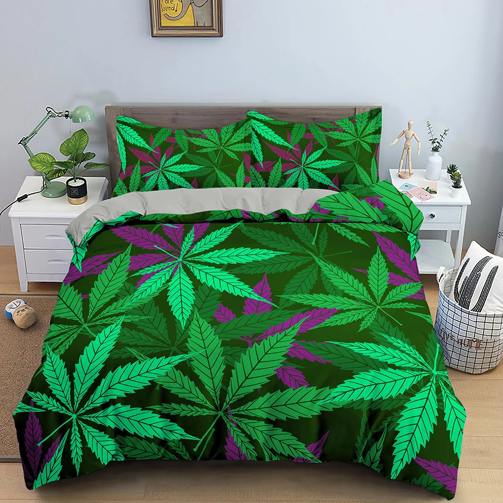 

Psychedelic Maple Leaves Print Comforter Bedding Sets Soft Polyester King 3D Duvet Cover Set Size Quilt Cover With Pillowcase