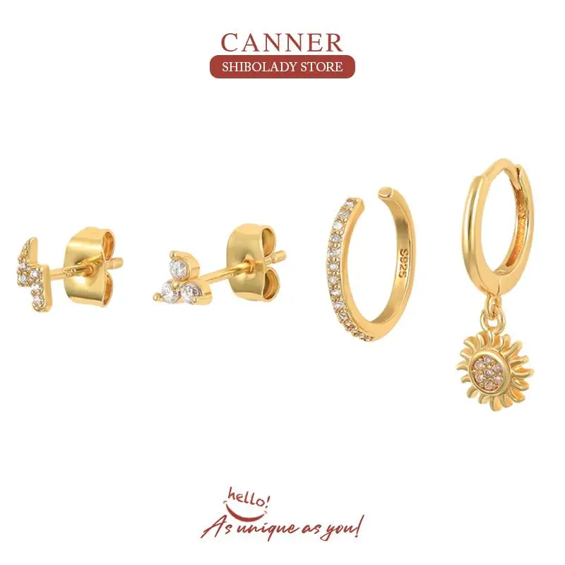 

CANNER 4PCS Lightning Flower Sun Earrings Pendientes Earring For Women Zircon Piercing Earring Hoops Korean Fashion Y2K Jewelry