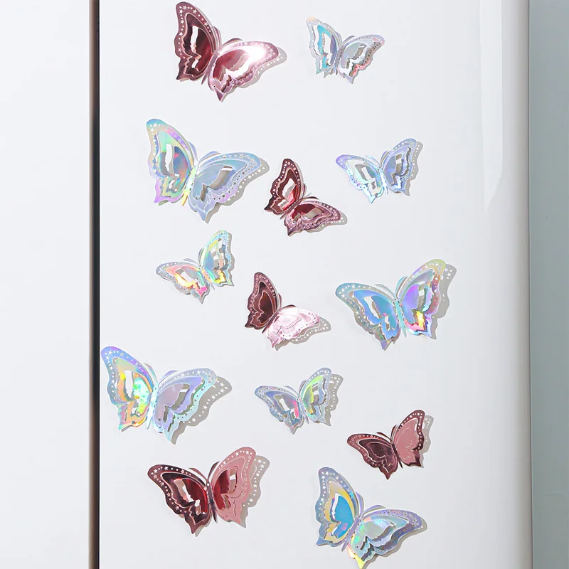

12PCS Gradient Butterflies Wall Sticker 3D Hollow Butterfly Decal Refrigerator Stickers Living Room Home DIY Decoration Sticker
