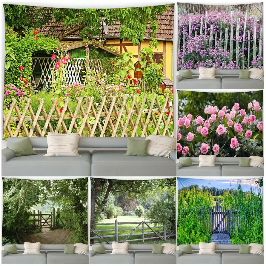 

Весенний сад, искусственные цветы, растения, деревянный забор, лесной парк, пейзаж, домашняя гостиная, декоративная настенная подвеска