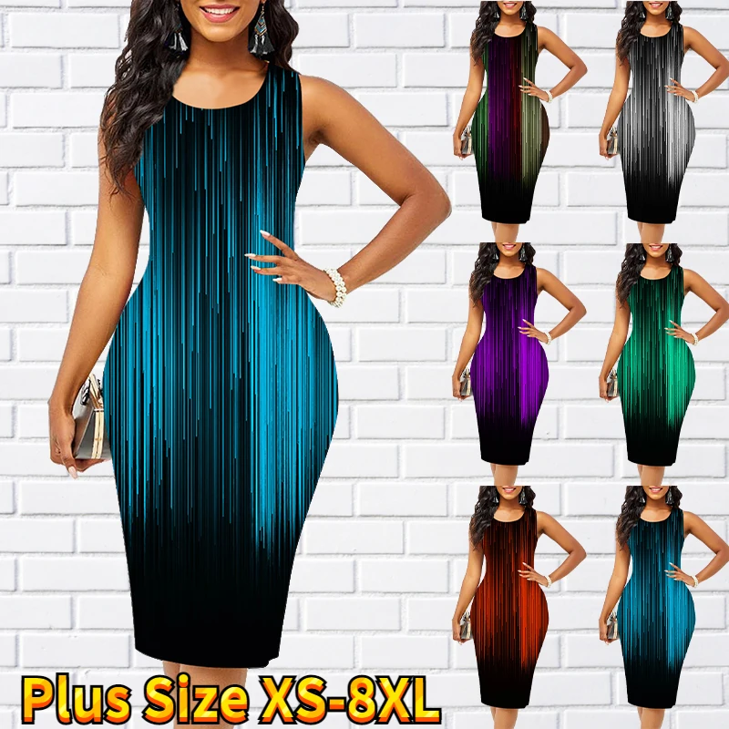 

Ladies Summer Abstract Print Dress Fashion Casual Sexy Sleeveless Skirt Round Neck Trend Street Wear Slim Dress 2022 New Daily
