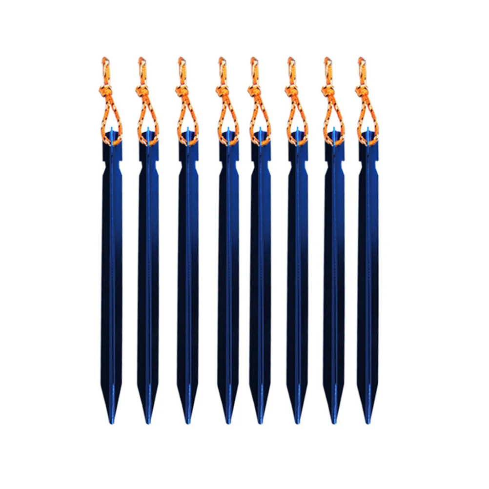 

8pcs Tent Stakes Ultralight Aluminum Camping Hiking Peg with Reflective Pull Cords & Pouch Tri Cone - Y Beam Design (Blue)