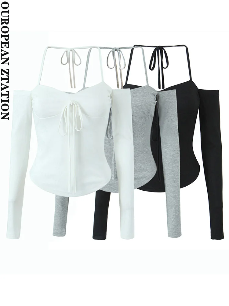 

Женская модная укороченная блузка PAILETE с завязками, винтажная блузка с длинным рукавом и воротником в форме сердца, женские рубашки, блузы, шикарные топы, 2023