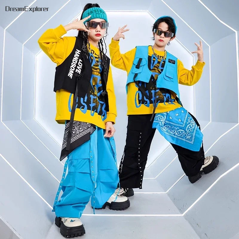 Жилет в стиле хип-хоп для мальчиков толстовка красочные штаны-карго комплекты