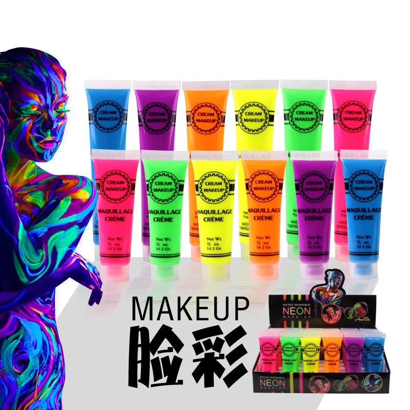 

15g/24pcs face color fluorescent body paint pigments uv light washable luminescent pigments for face body paint in dark