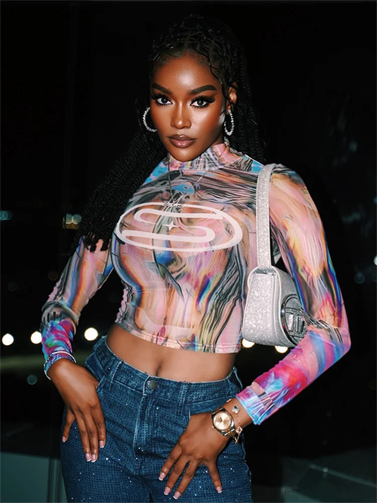 Simenual Harajuku модные укороченные топы с длинными рукавами и принтом горячие