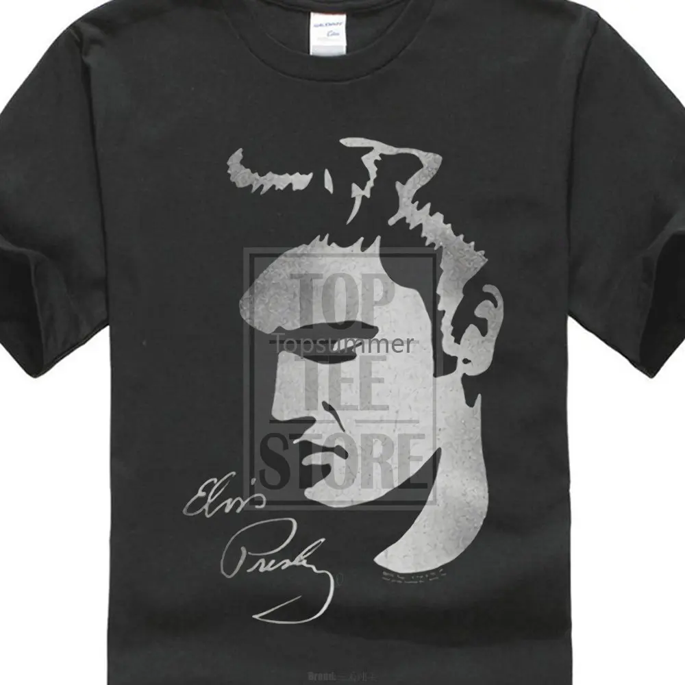 

Create T Shirt Men'S Crew Neck Short Sleeve Elvis Presley King Of Rock Musical Icon Face Silhouette Signature Adult T Shirt