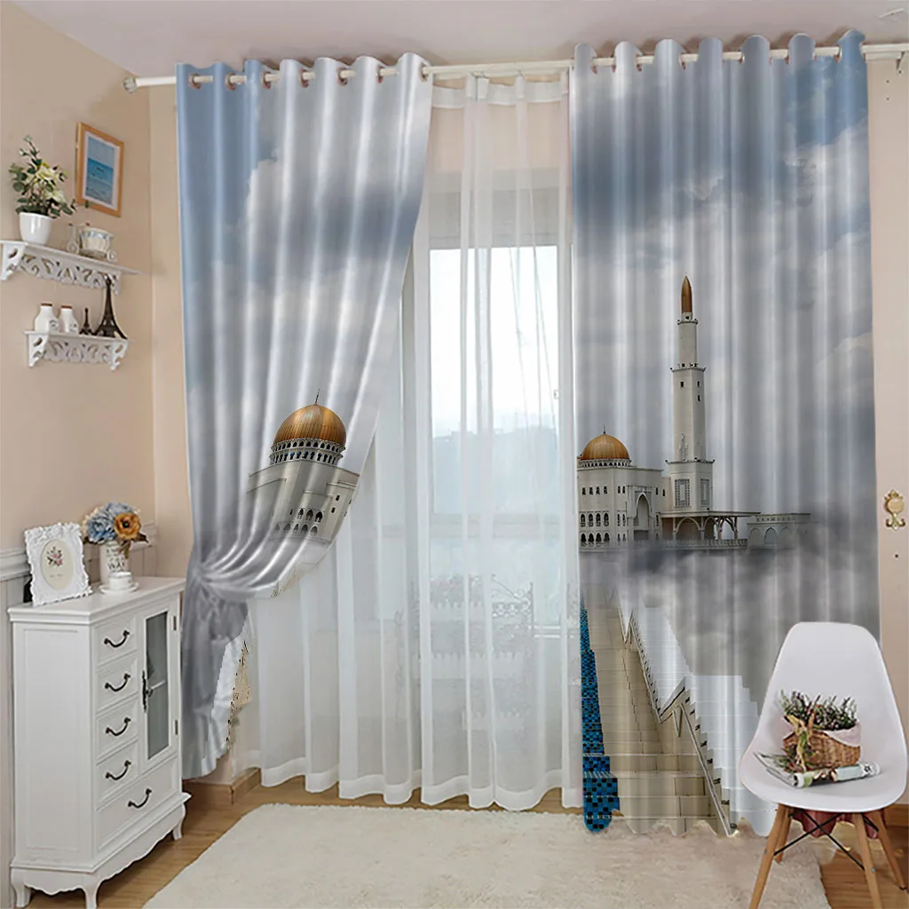 Customized Curtains For Bedroom Castle Architecture Landscape Pattern Blackout Print Thermal Insulated Eyelet Livi