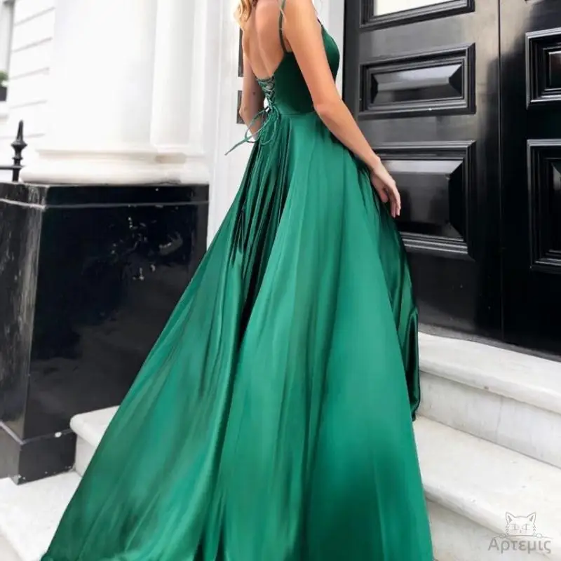 Women Spaghetti Straps Backless Evening Dresses Formal Sexy Satin Prom Dress Long Bridesmaid Gowns Wedding Guest Party Vestidos