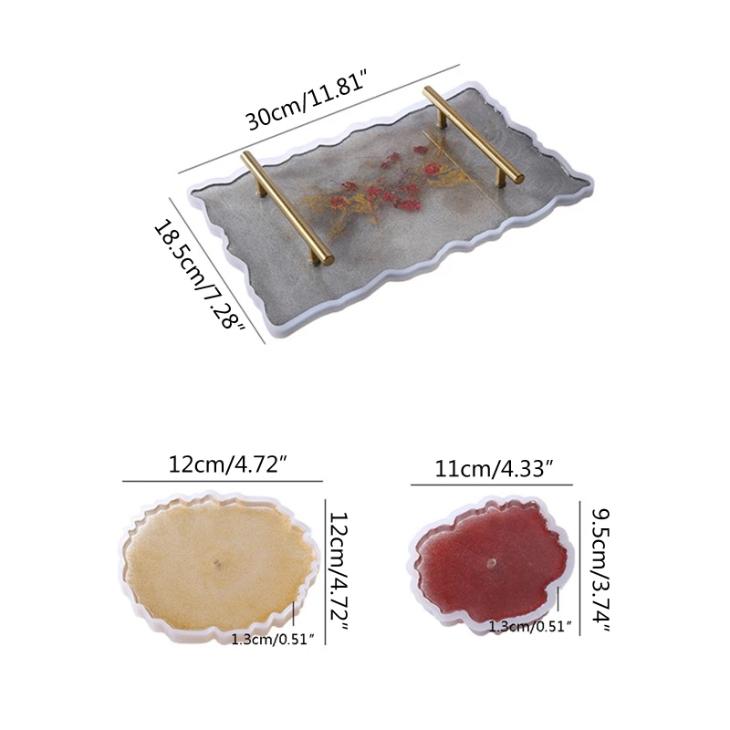 

652F 3 Pcs/Set Fruit Dish Coaster Epoxy Resin Mold Serving Plate Tray Cup Mat Silicone Mould DIY Crafts Home Decorations Casting