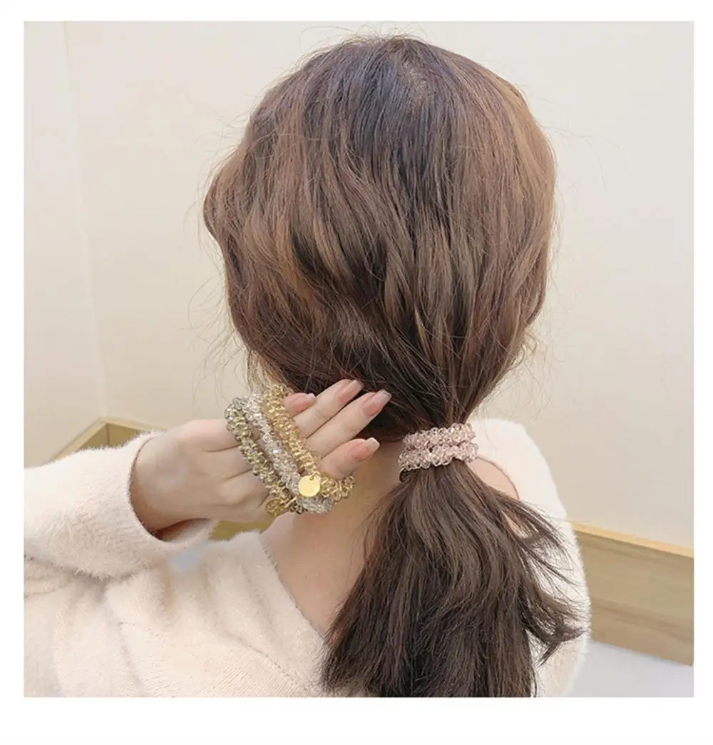 

Fashion Colorful Imitation Crystal Hair Rope Pearl Beads Hairband for Women Girls Ball Bun Styling Tool Hair Accessories Gifts