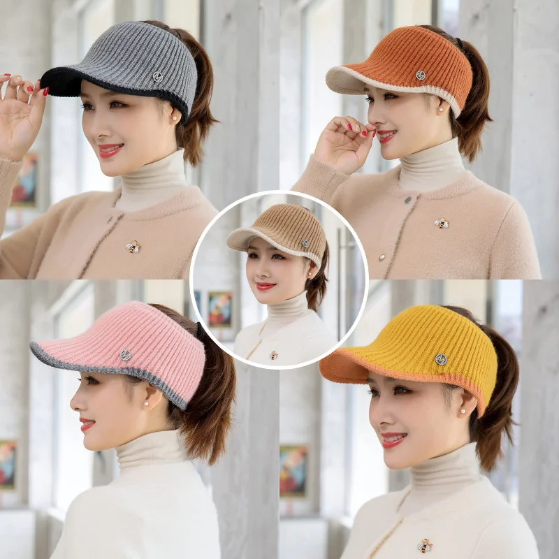 

2022 Hats for Women Autumn Winter Sports Empty Top Caps Female Knitted Warm Baseball Cap Fashion Running Golf Sun Hat