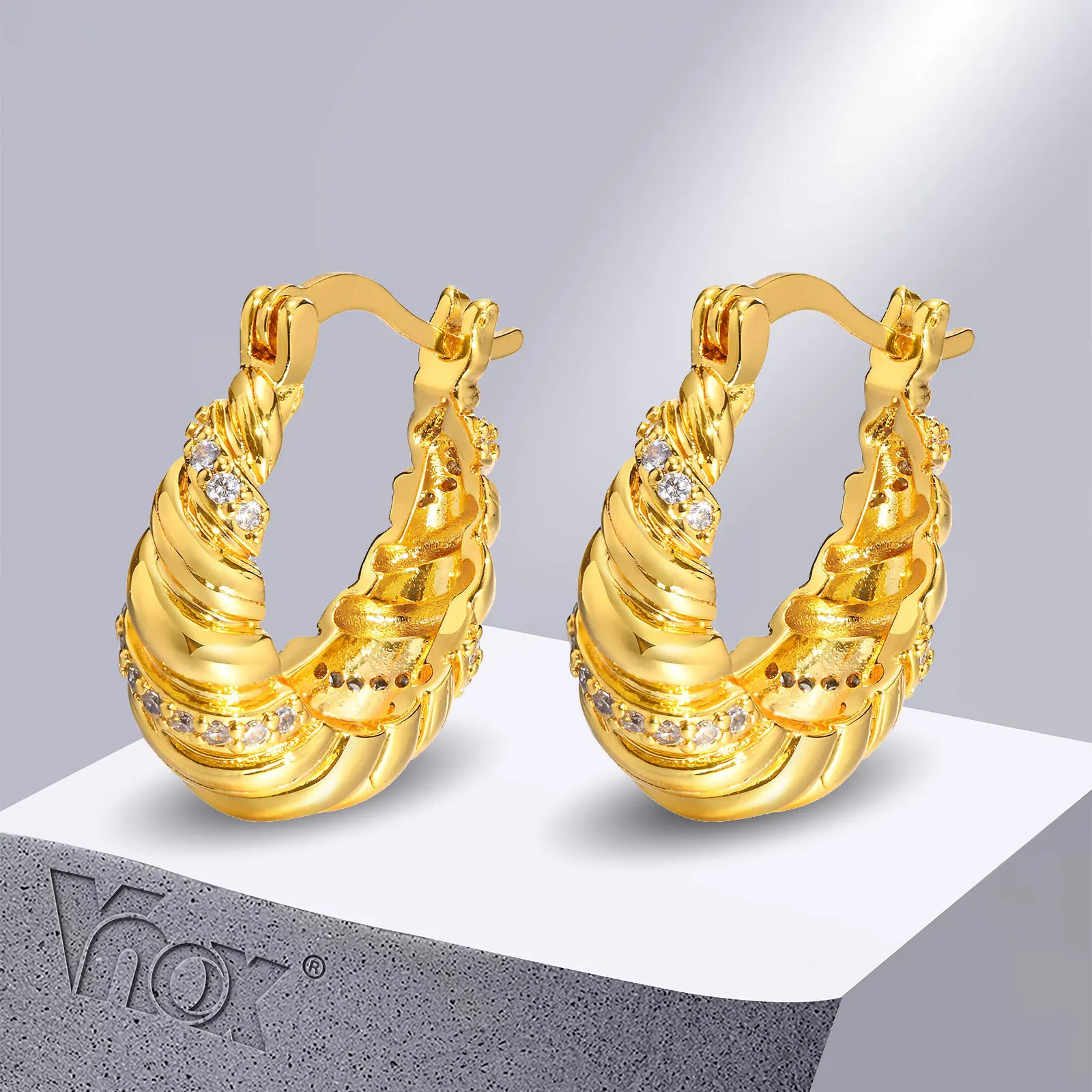 

Vnox Dainty Twisted Hoop Earrings for Women, Gold Color Bling Cubic Zirconia Ear Gift to Birthday Wedding Party Jewelry
