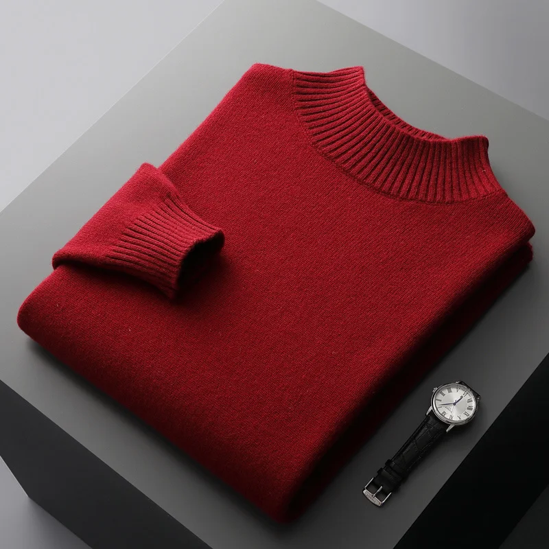 

Cashmere Sweater Men's 100% Pure Wool Half Turtleneck Pullover Casual Fashion Thickening Tops Knit Loose Patchwork Men's Jacket