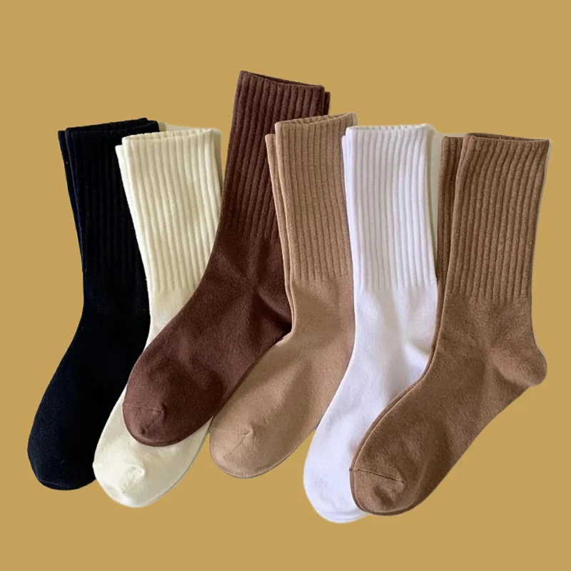 Новинка 6/12 Женские однотонные носки средней длины из хлопка высококачественные