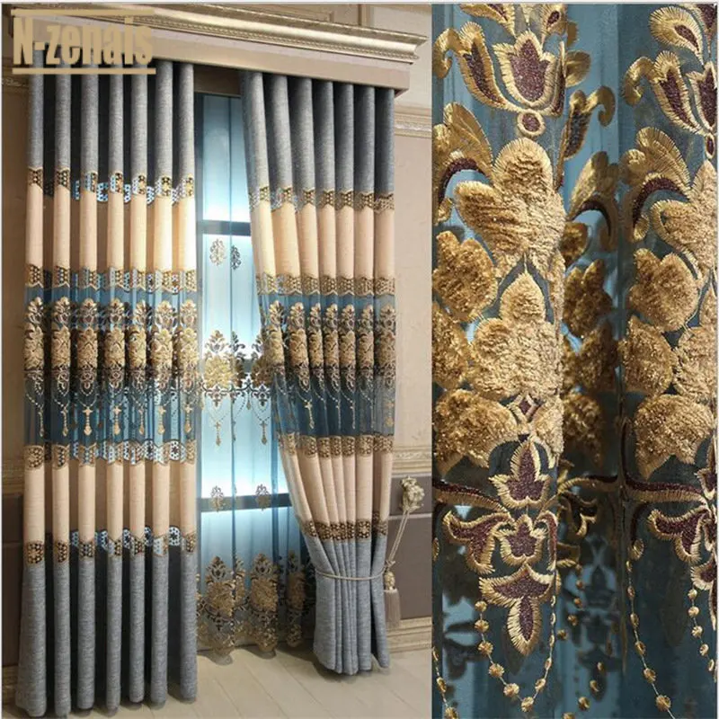 

New European Style Pretty Hollow Embroidery Luxurious Atmosphere Modern Semi-shading Curtains for Living Dining Room Bedroom