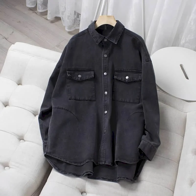 Джинсовые рубашки для женщин винтажная Повседневная однобортная блузка-поло с