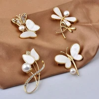 new fashion pearl flower butterfly brooches for women vintage elegant dragonfly tulip anti glare scarf buckle dress accessories