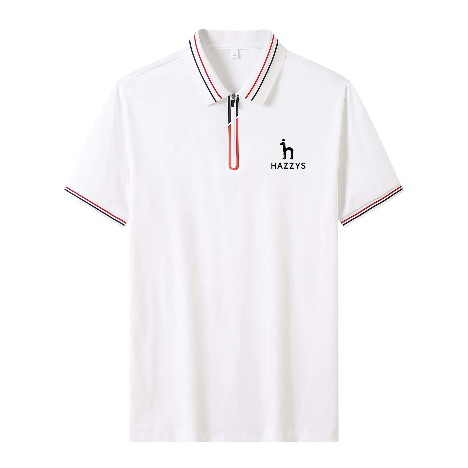 HAZZYS Wear Men's Golf Zipper Sleeve Tee Classic Stripe Solid Color Young Middle-aged Fashion Business Casual POLO Shirt
