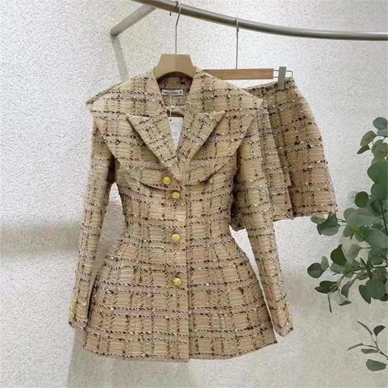 

French Vintage Fashion Aristocratic Two-piece Sets for Women （Tweed Suit + Tweed Shorts Pants） Clothing 2 Piece Clothes Outfits