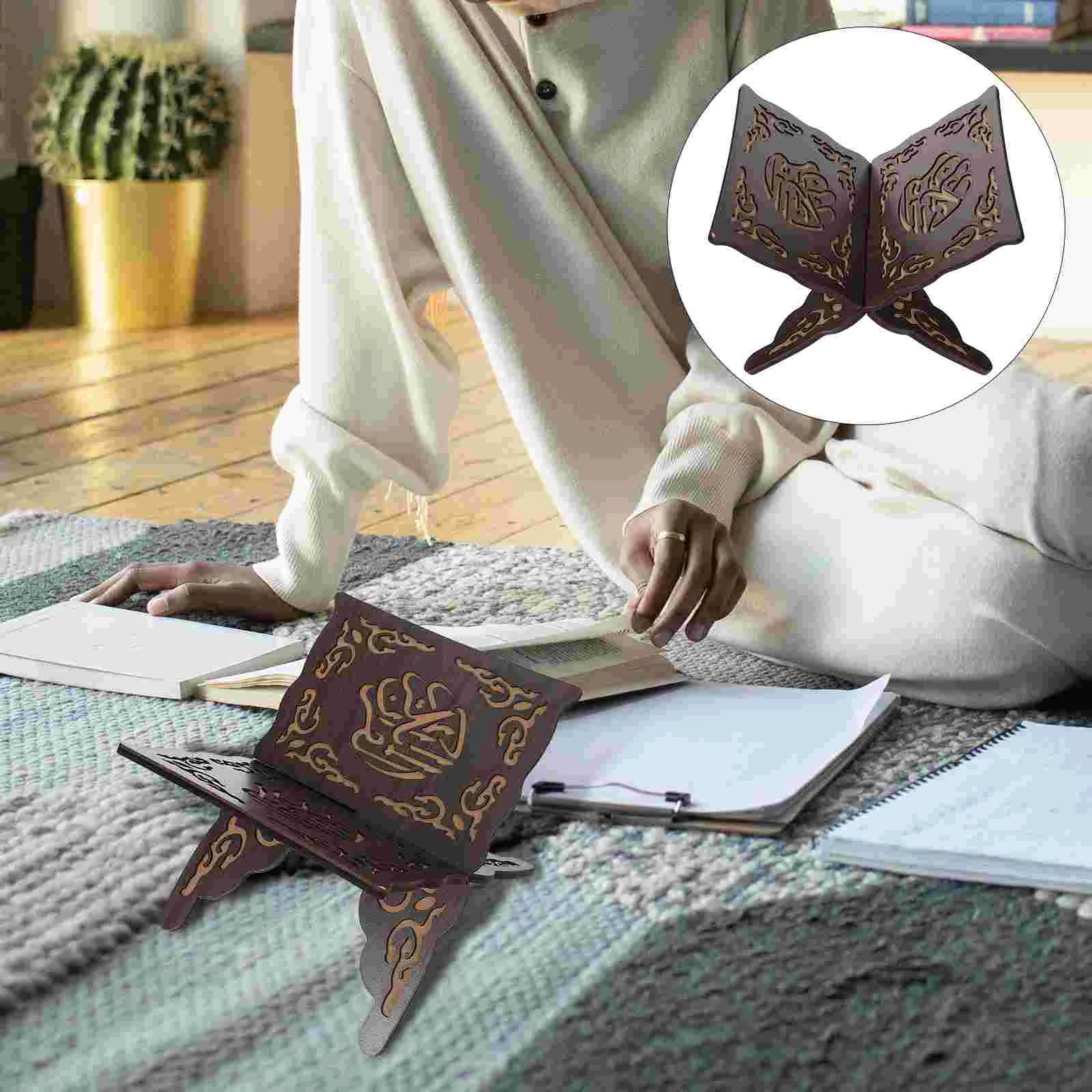 

Eid Al- Bookshelf Muslim Prayer Holder Stand Wooden Shelves Desk Decor Portable