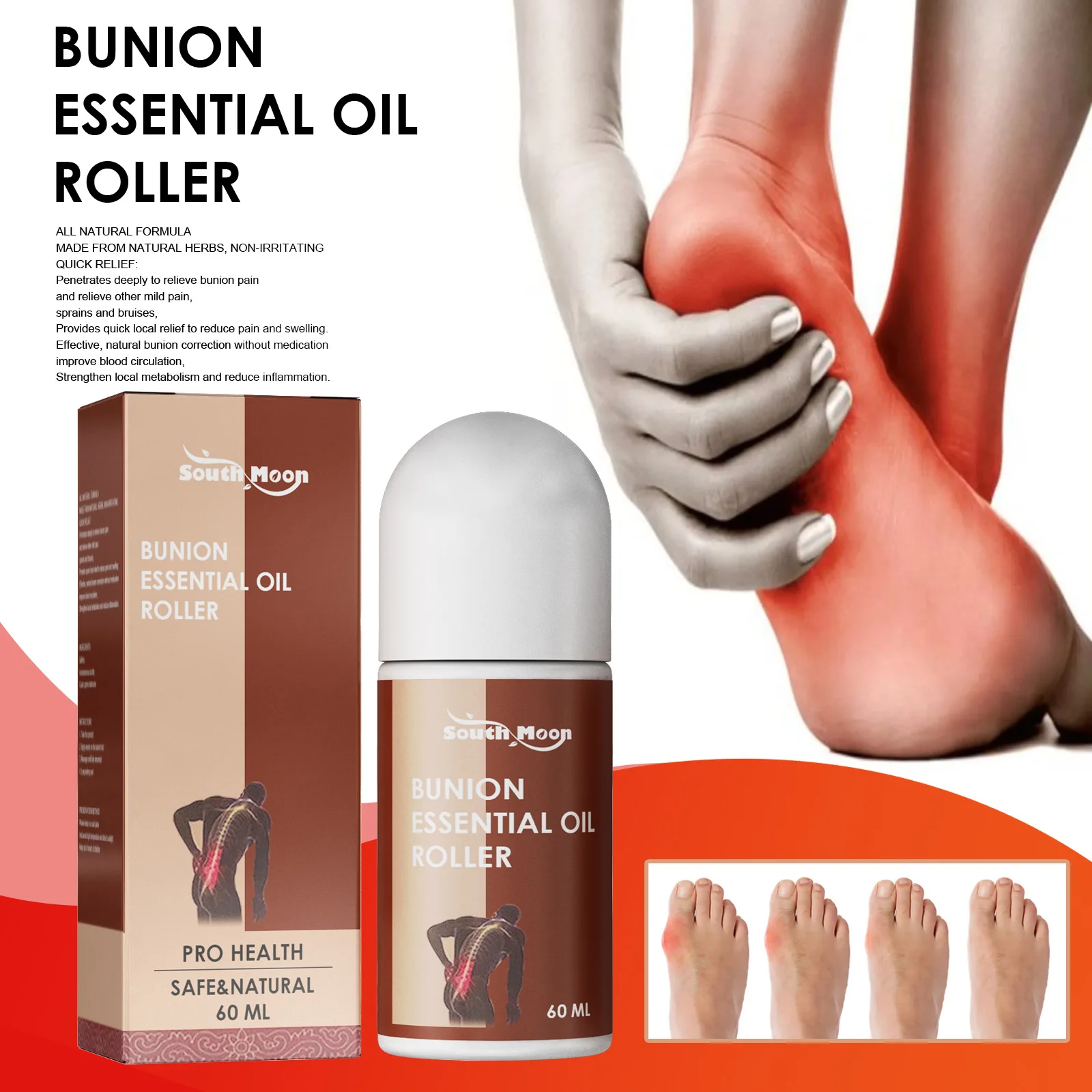 South Moon 60ml Bunion Essential Oil Roller Correct Thumb Valgus Pain Relief Foot Care Handy Free Shipping