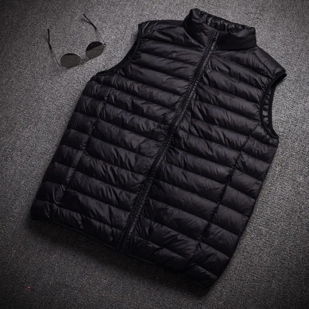 Stylish Winter Waistcoat Solid Color Sleeveless Neck Protection Winter Waistcoat  Stand Collar Down Waistcoat for Daily Wear