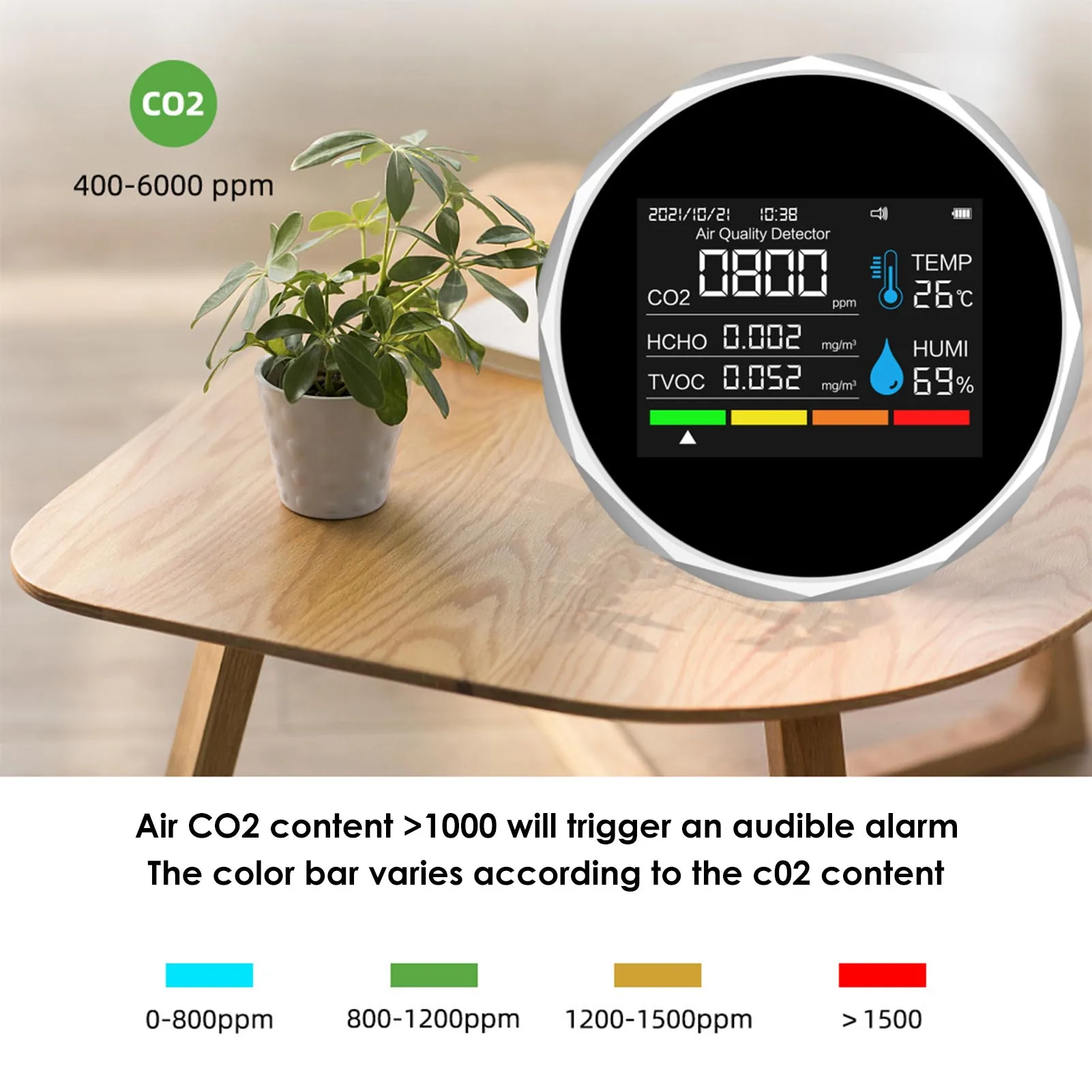 

Carbon Dioxide Monitor With Bracket 6 In1 Home Temperature Humidity Monitor Air Quality Meter With Data Time For Indoor Outdoors