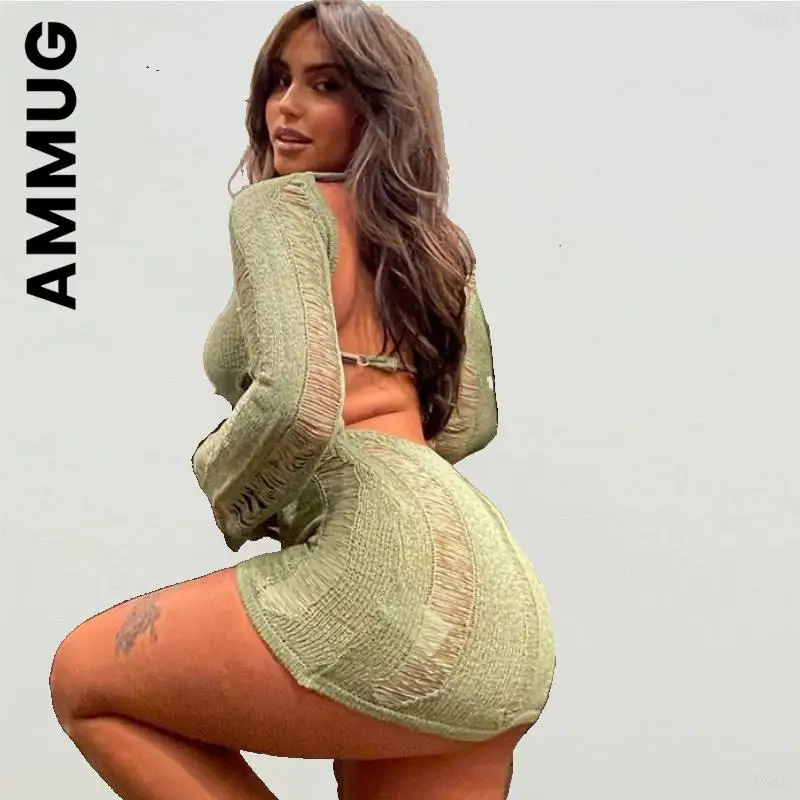 Модное мини-платье Ammug сексуальное женское платье с длинным рукавом дешевый