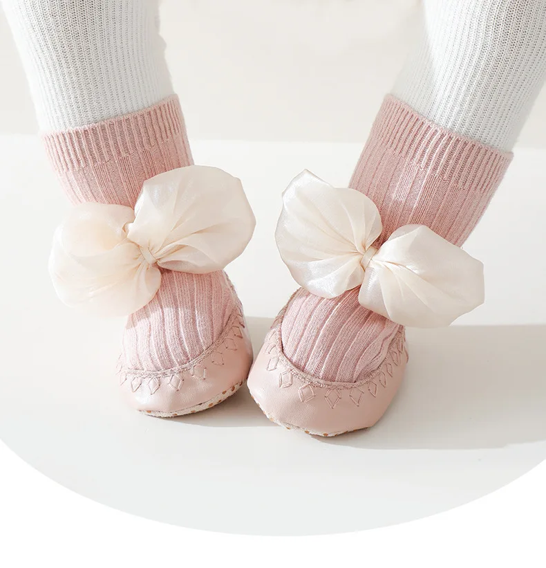 Autumn Winter Baby Floor Socks Non-slip Leather Sole Toddler Socks Cute Bow Princess Socks and Shoes Baby Wear Girl Accessories images - 6
