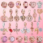 Лидер продаж, роскошные Бусины Серебряного цвета с фламинго, листьями, искусственным цирконием, подходят для браслетов Pandora, ожерелий для женщин, изготовление ювелирных изделий своими руками