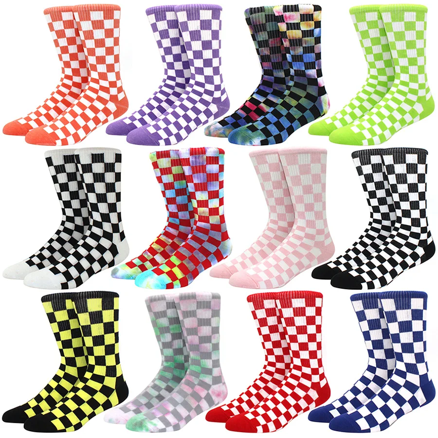 

Sports Hip Korea Socks Harajuku Skateboard Hip Socks Fashion Street Checkerboard Check Fashion Geometric Hop Hop Print Socks