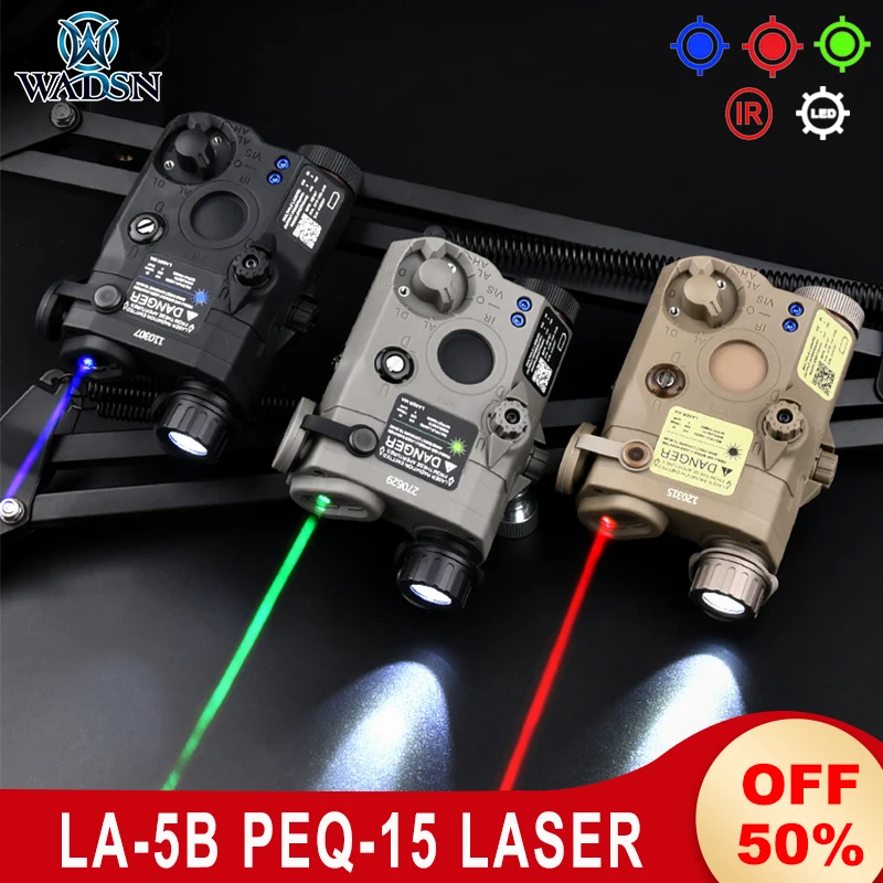 WADSN LA-5B PEQ15 Tactical Red Green BLue Dot Laser IR Night Vision Weapons Light Strobe Hunting AR15 Rifle Airsoft PEQ Laser