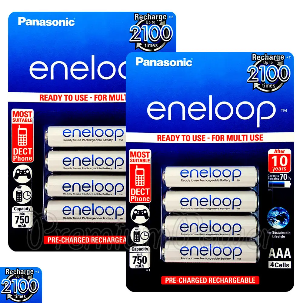 

8 x Eneloop AAA batteries 750mAh Rechargeable Ni-MH HR03 Phone 4 Pack BK-4MCCE