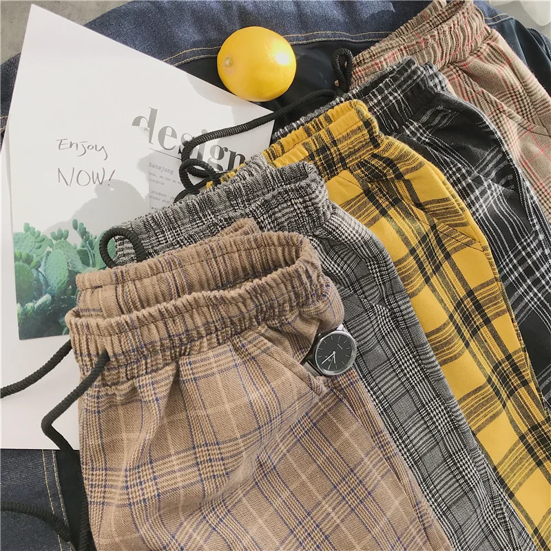 

Men Causal Loose Elastic Waist Drawstring Checkered Harem Trousers Fashion New Harajuku Plaid Pants 5 Colors Vintage Streetwear