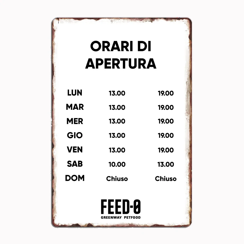 Orari Di Apertura Feed-0 металлический принт знак плакат гараж гостиная кинотеатр на заказ