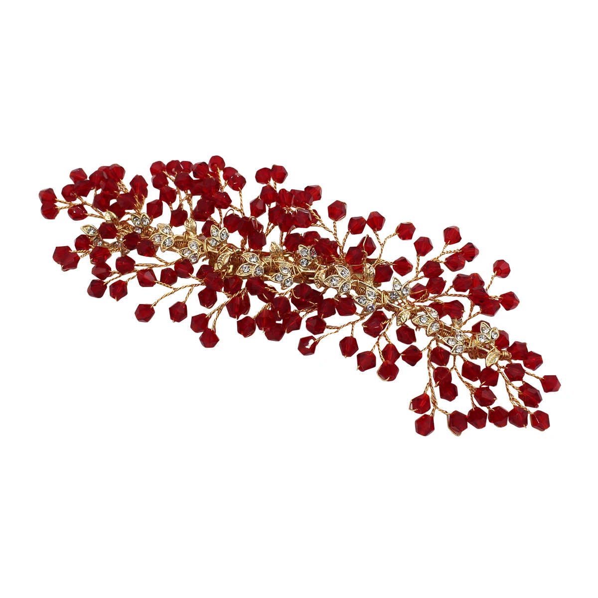 O563 Elegant Wedding Bridal Hairwear Red Crystal Handmade Brides Bridesmaid Headpiece Women Pageant Hairpins