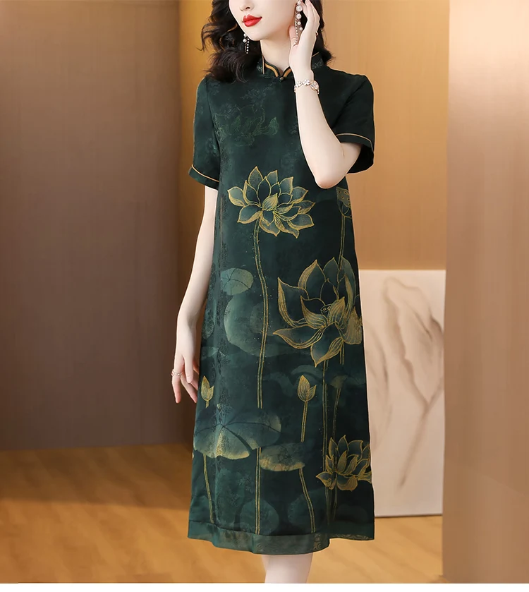 Новинка 2023 модное шелковое платье с принтом женское летнее универсальное