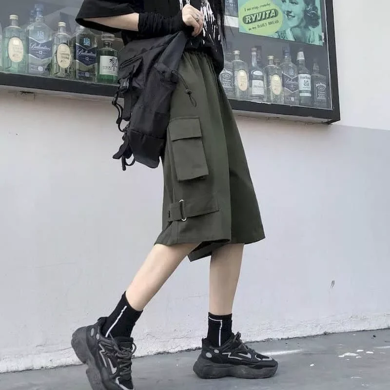 Men women's Cargo shorts Korean students loose summer wide leg casual short pants Retro punk style Streetwear unisex hip hop