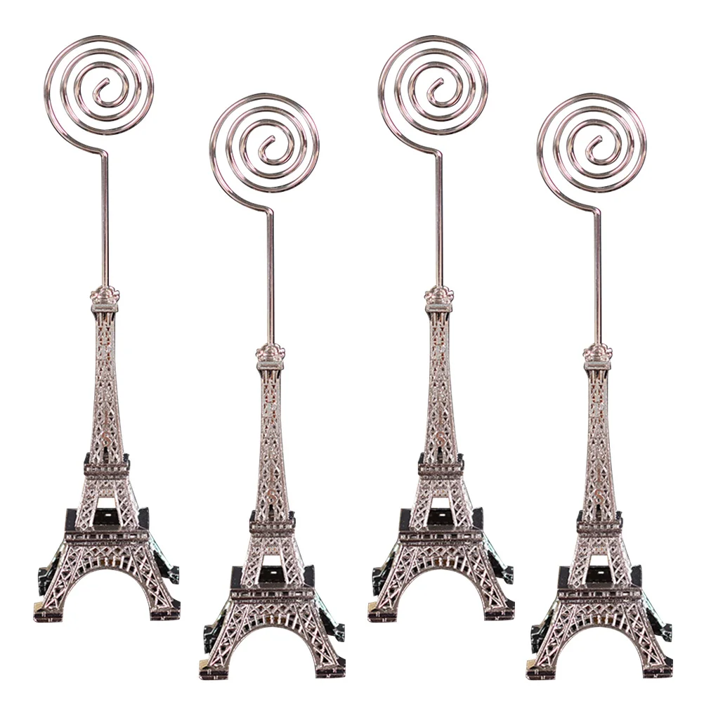 

4 Message Memo Clips Tower Shape Tabletop Metal Holders Photo Display Decoration for Office